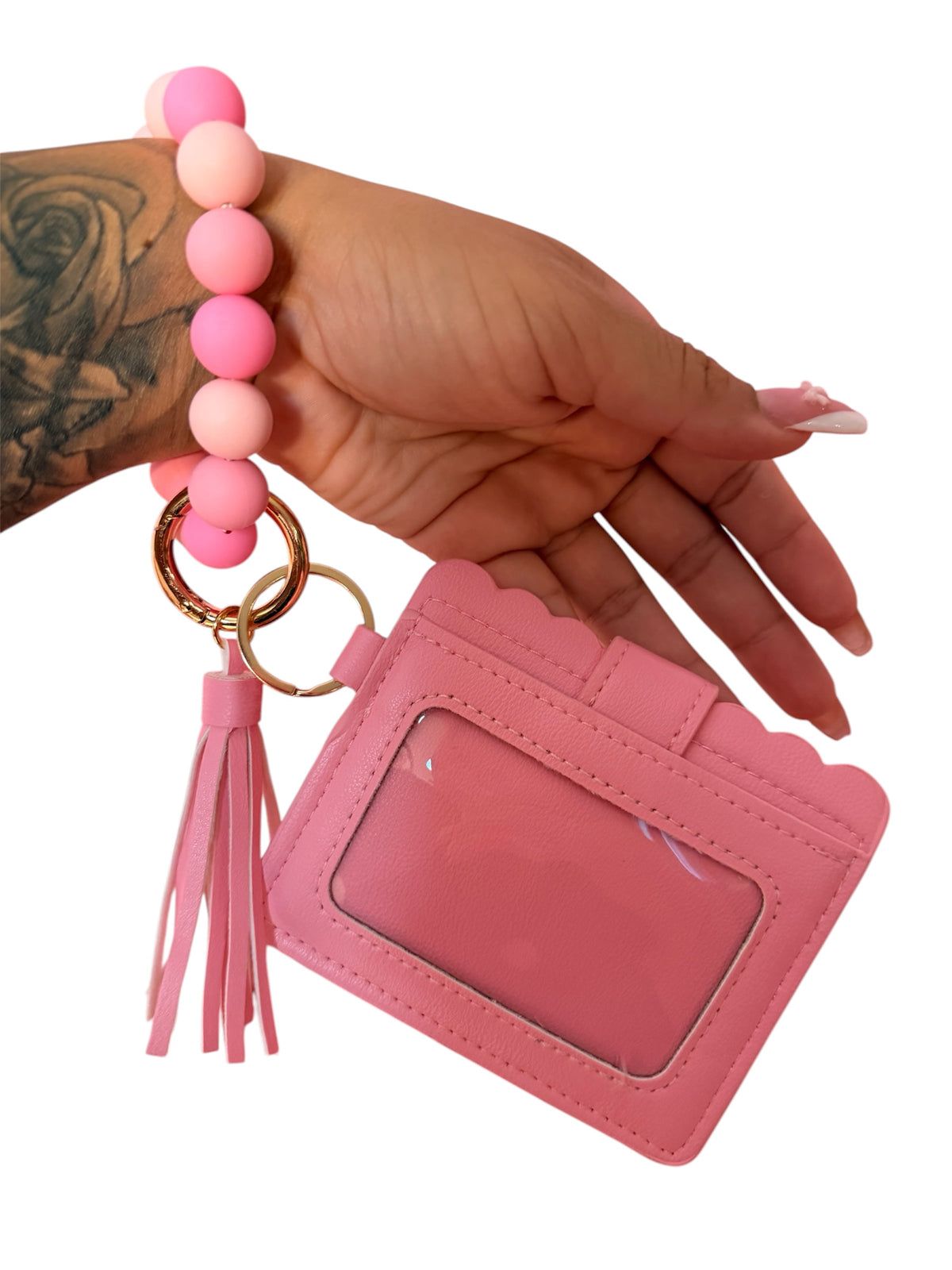 Pink Beaded Wristlet Wallet