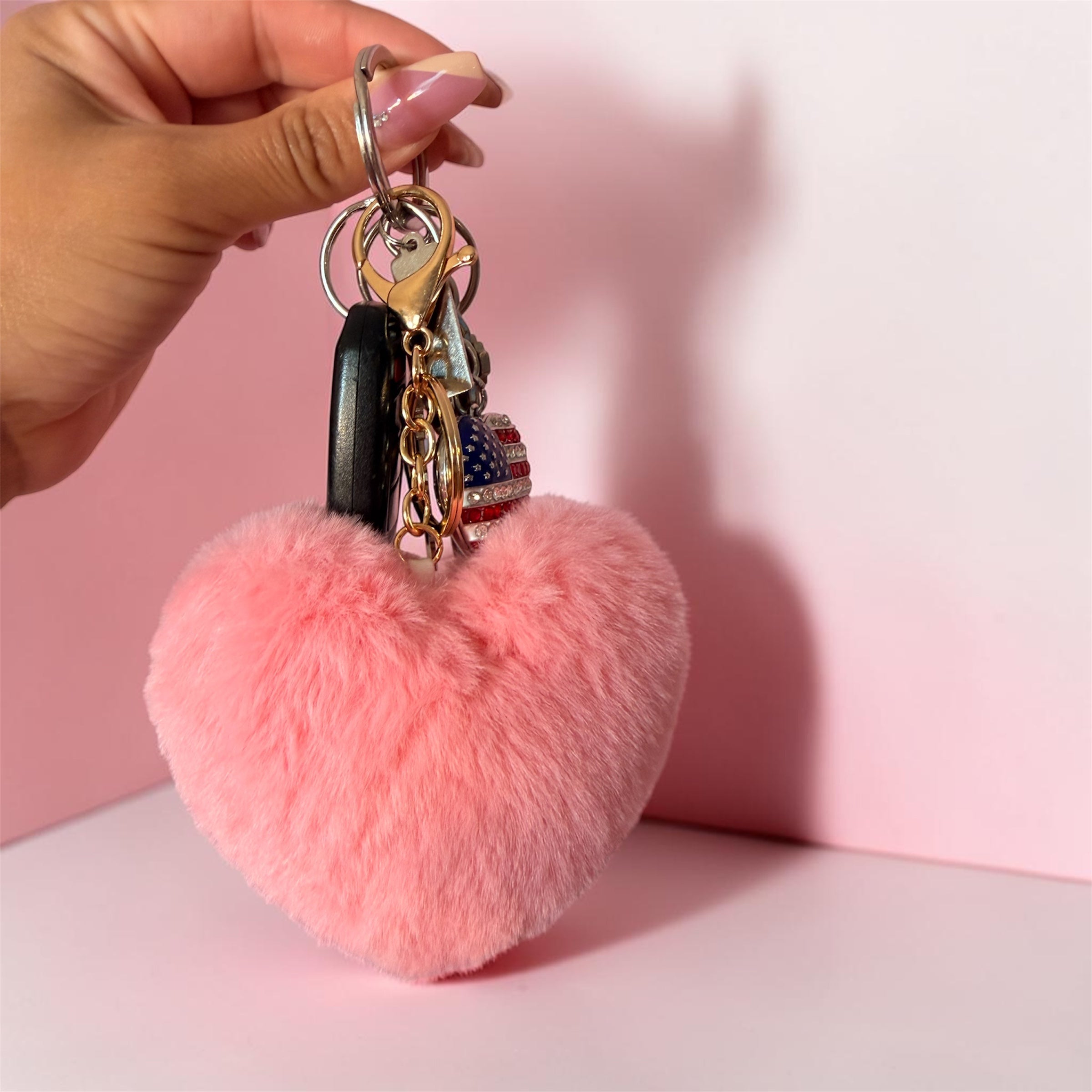 Pink heart puff key chain