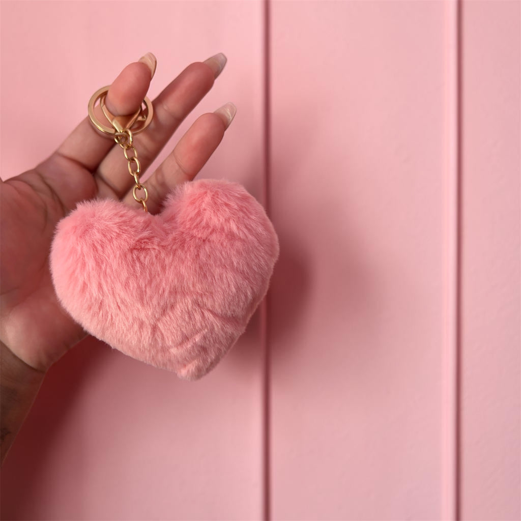 Pink heart puff key chain